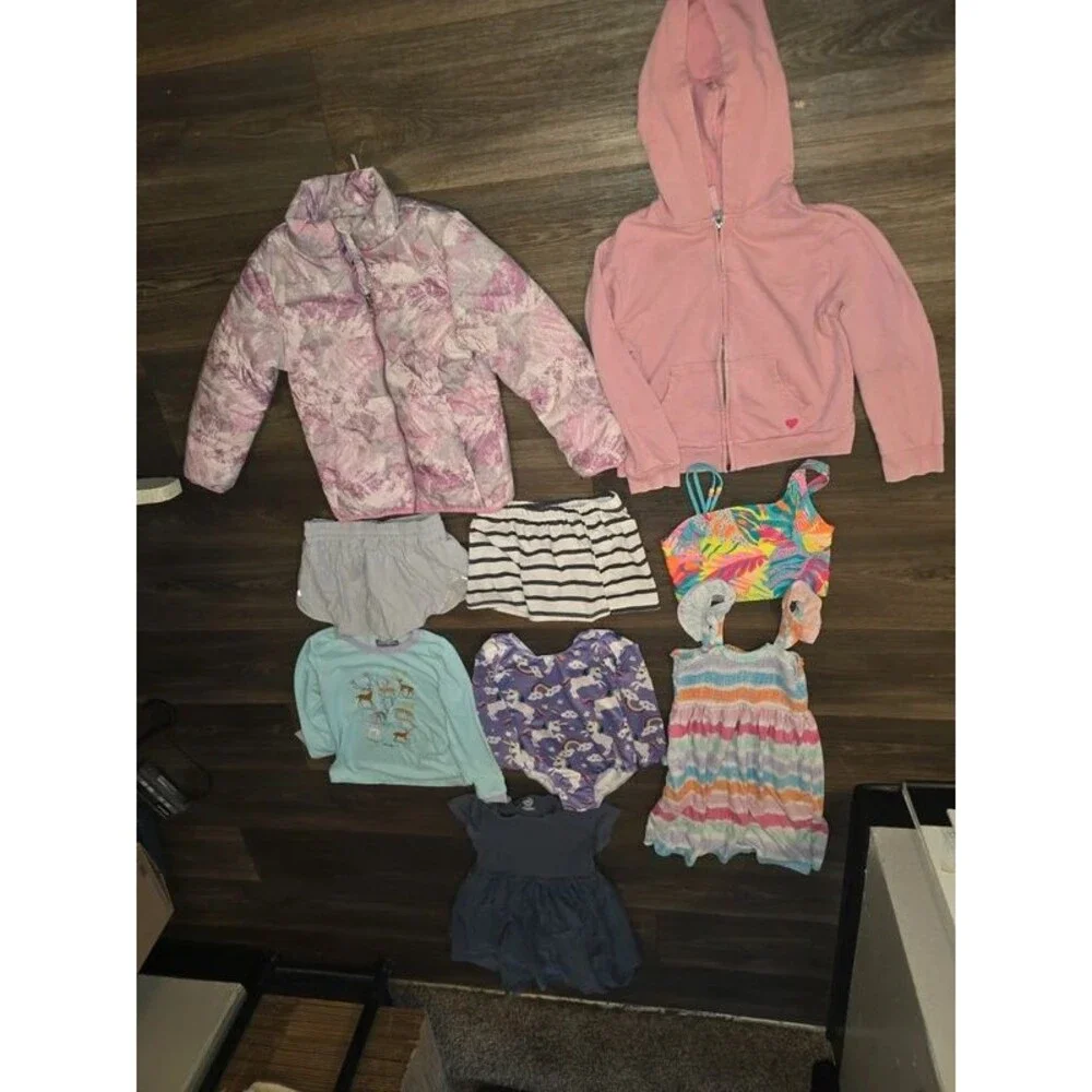 Girls Clothing Lot 8 Pc Size 7/8 Wonder Nation Puffer Jacket Dress Skirts Tops